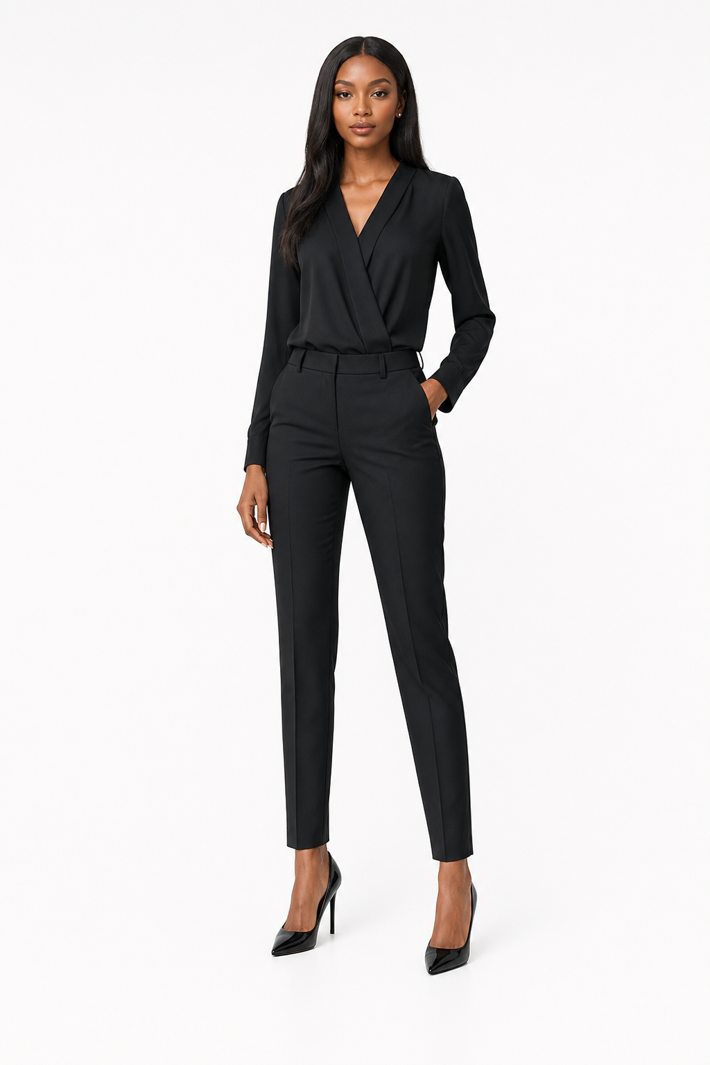 V-Neck Blouse & Tailored Trouser Set