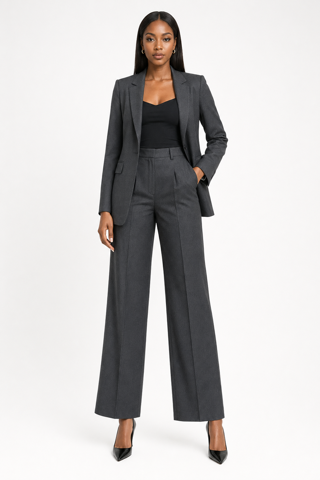 Open-Front Blazer & Cropped Trouser Set view 4