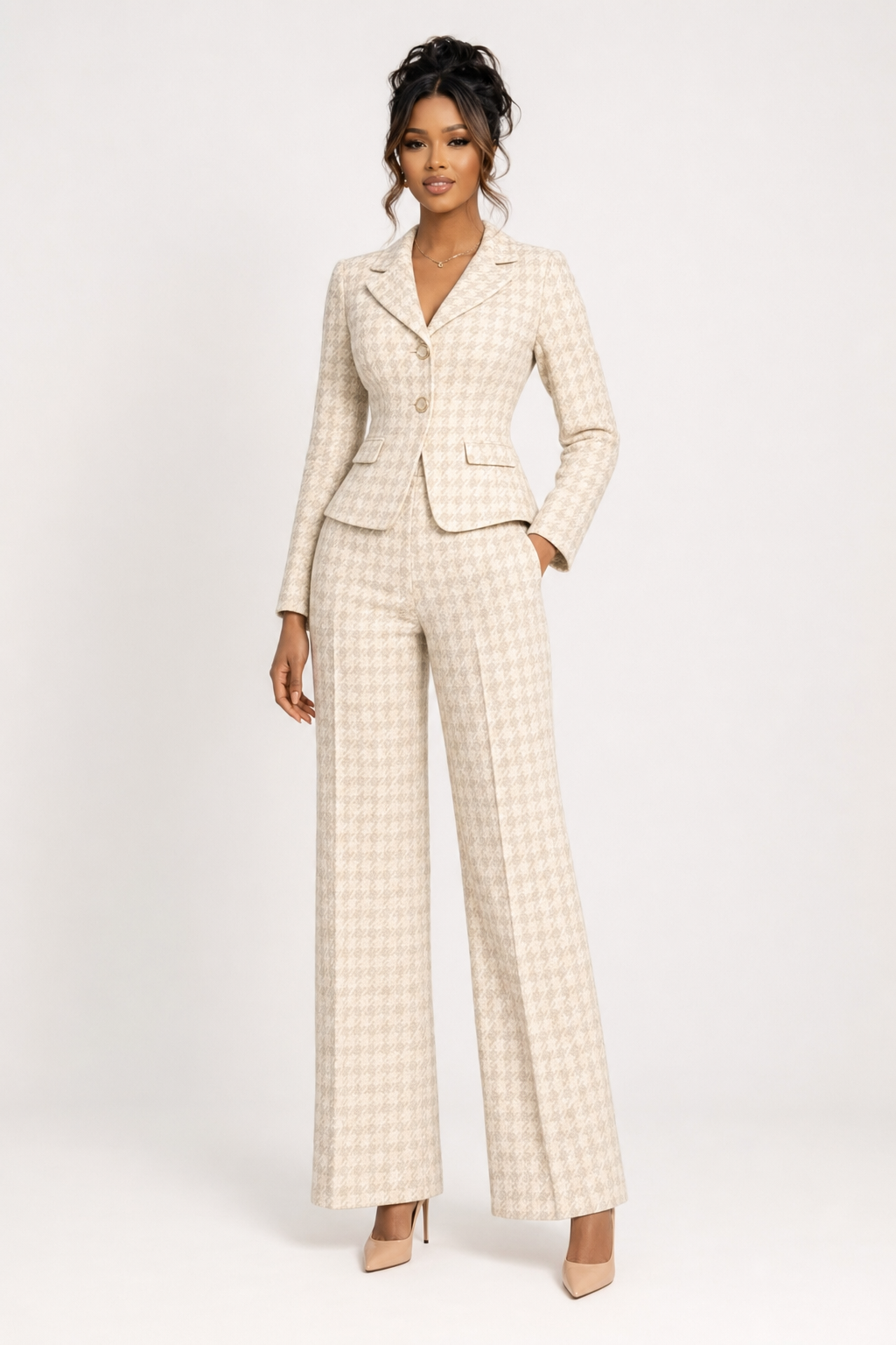 Houndstooth Peplum & Trouser Set