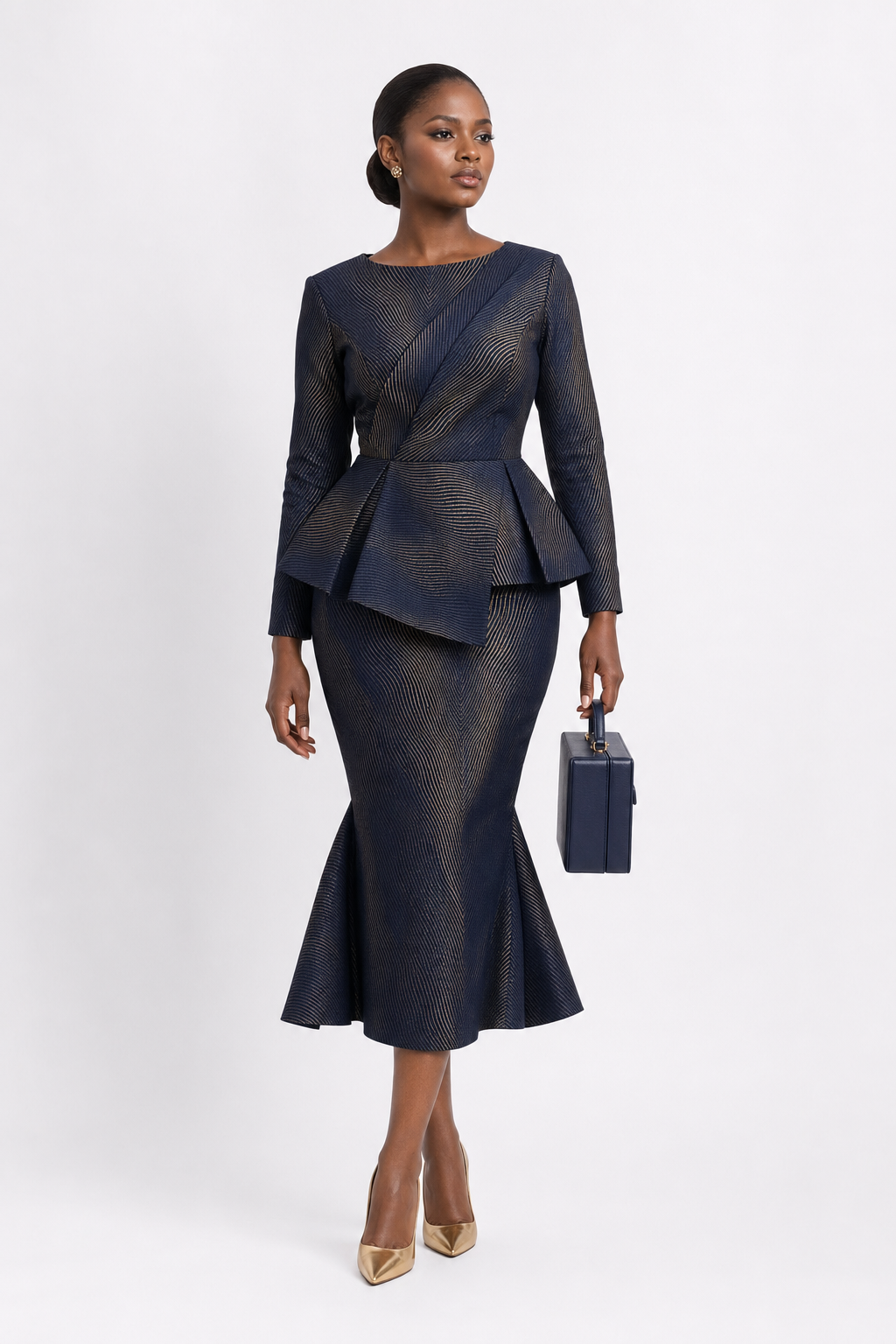 Navy & Gold Peplum Mermaid Set